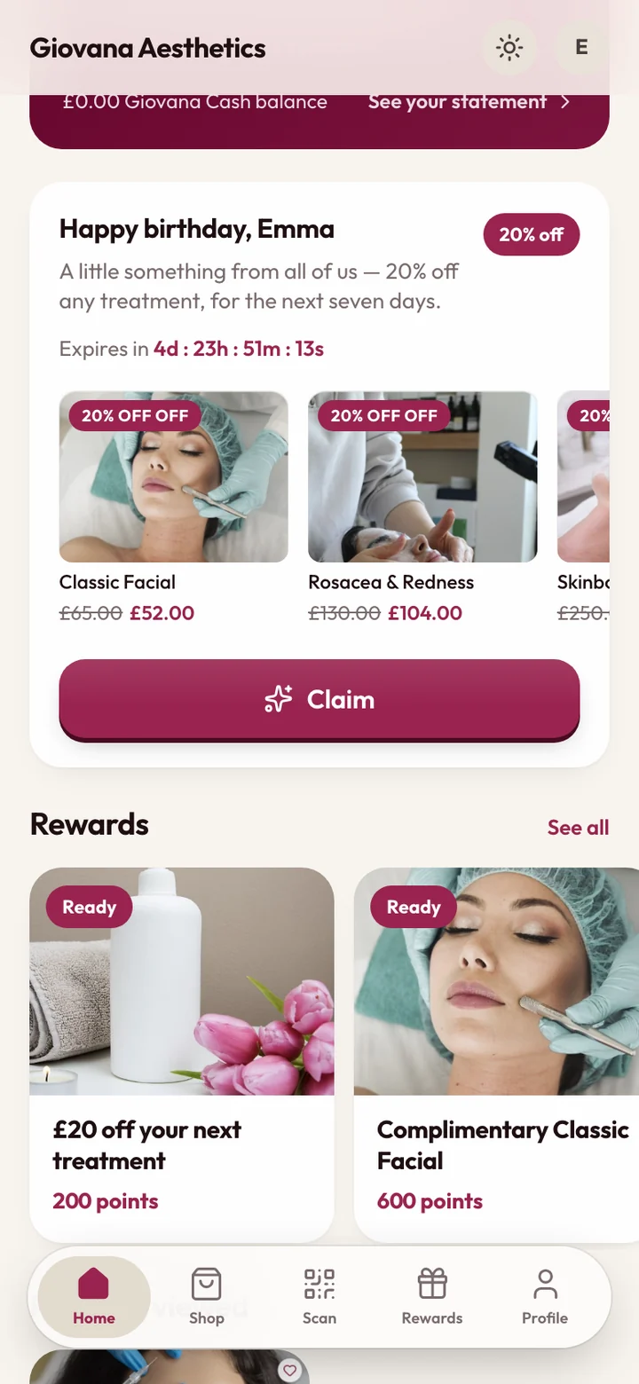 A birthday offer, unwrapped: three treatments at 20% off, ready to claim